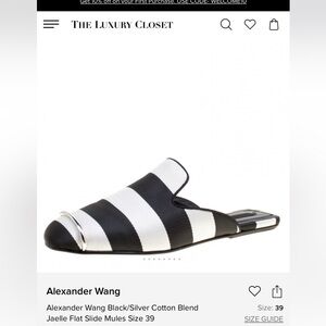 Alexander Wang Jaelle Black & White Striped Slip-On Mule with Silver Accent